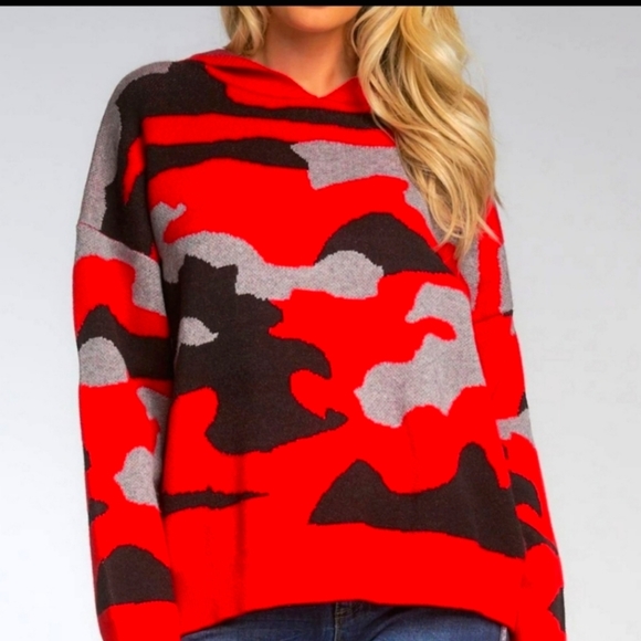 Elan Sweaters - Elan Red Camo Sweater Hoodie